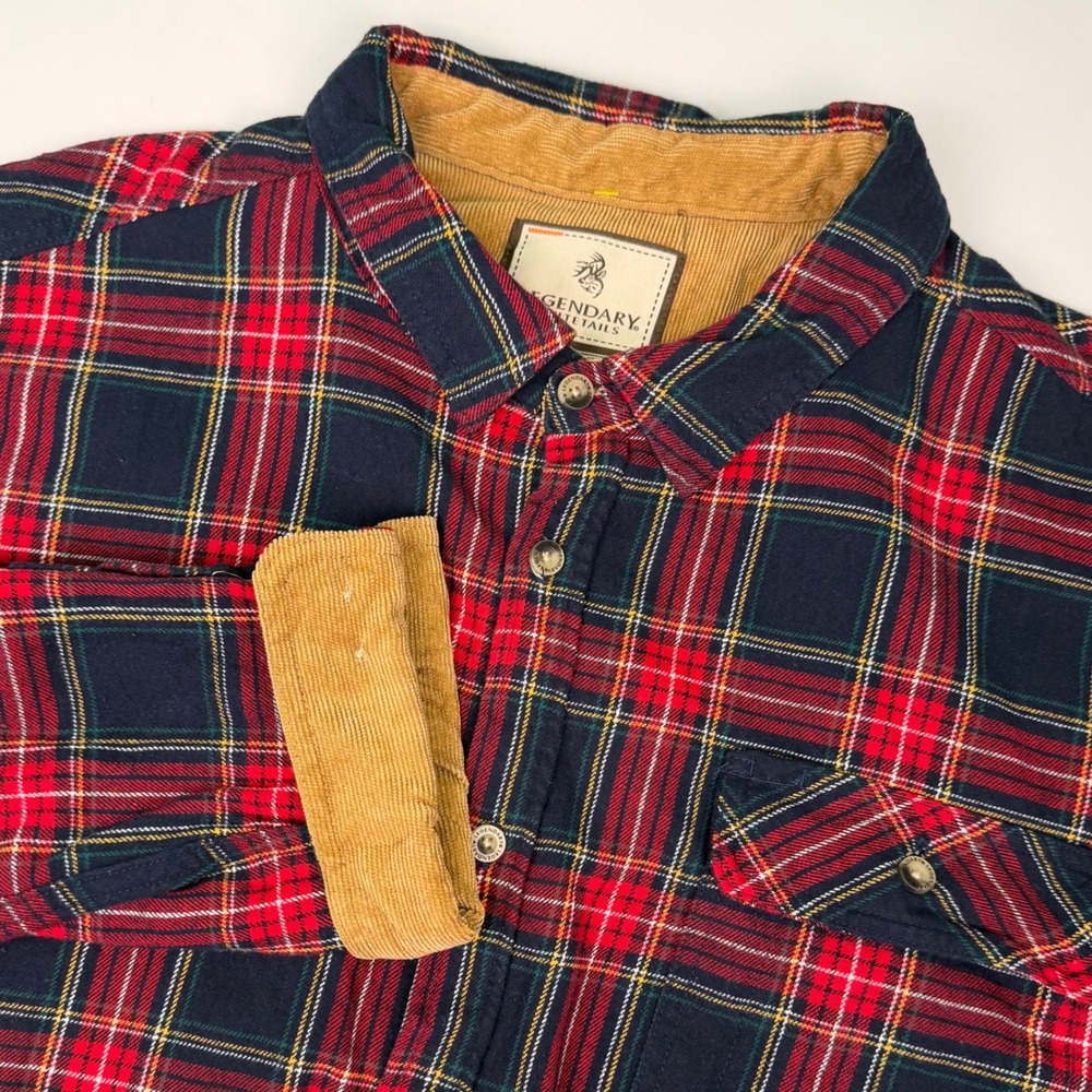 Legendary Whitetails Mens XL Flannel Shirt  Red Plaid Corduroy Trim  Long Sleeve